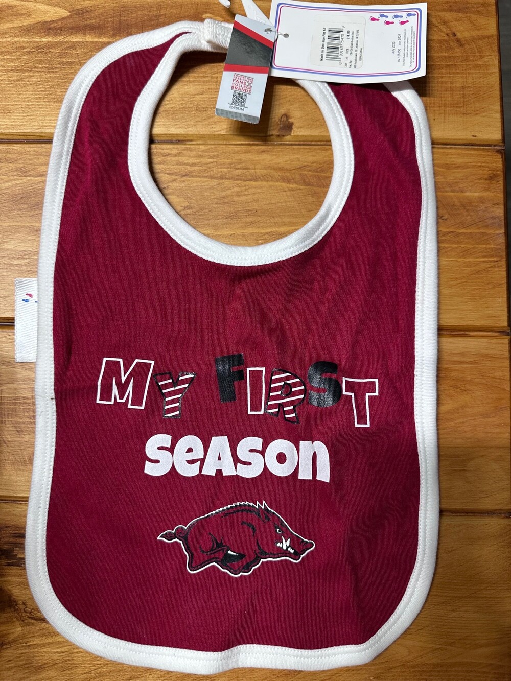 Arkansas Razorbacks Baby Bib One Size 100% Cotton Maroon My First Season